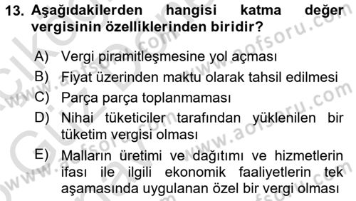 Gayrimenkullerde Vergilendirme Dersi Ara Sınavı Deneme Sınav Soruları 13. Soru