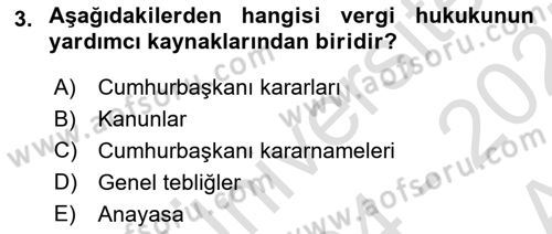 Gayrimenkullerde Vergilendirme Dersi Ara Sınavı Deneme Sınav Soruları 3. Soru