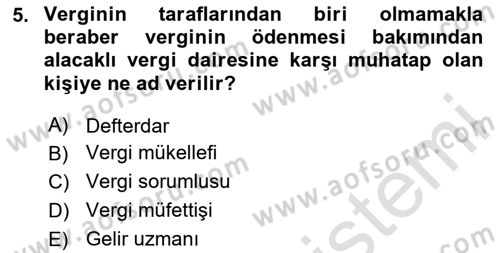 Gayrimenkullerde Vergilendirme Dersi Ara Sınavı Deneme Sınav Soruları 5. Soru