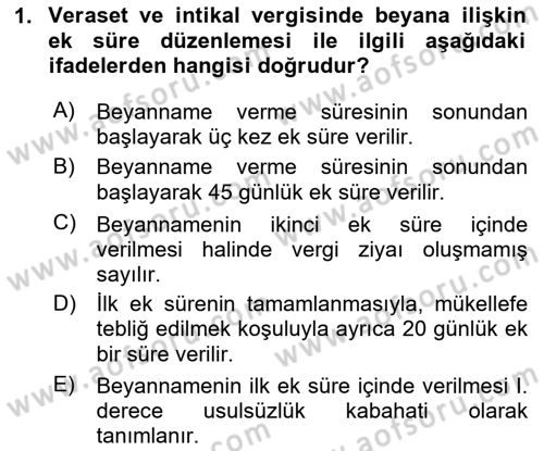 Gayrimenkullerde Vergilendirme Dersi 2024 - 2025 Yılı (Final) Dönem Sonu Sınav Soruları 1. Soru