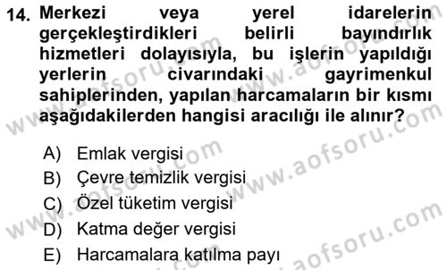 Gayrimenkullerde Vergilendirme Dersi 2024 - 2025 Yılı (Final) Dönem Sonu Sınav Soruları 14. Soru