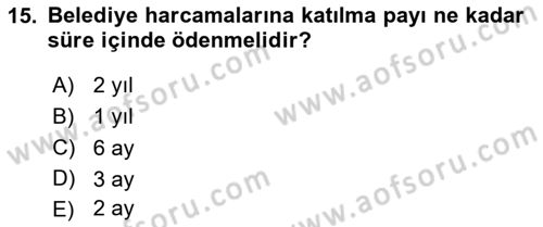 Gayrimenkullerde Vergilendirme Dersi 2024 - 2025 Yılı (Final) Dönem Sonu Sınav Soruları 15. Soru