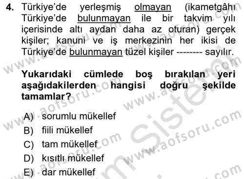 Gayrimenkullerde Vergilendirme Dersi 2024 - 2025 Yılı (Final) Dönem Sonu Sınav Soruları 4. Soru