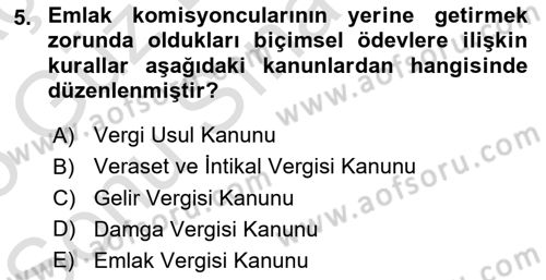 Gayrimenkullerde Vergilendirme Dersi 2024 - 2025 Yılı (Final) Dönem Sonu Sınav Soruları 5. Soru