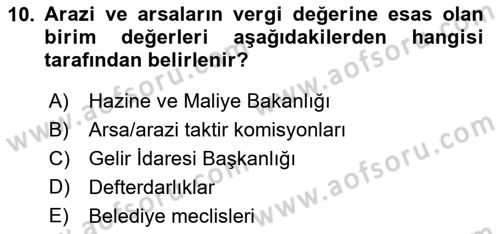 Gayrimenkullerde Vergilendirme Dersi 2025 - 2026 Yılı (Final) Dönem Sonu Sınav Soruları 10. Soru