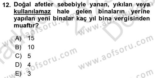 Gayrimenkullerde Vergilendirme Dersi 2025 - 2026 Yılı (Final) Dönem Sonu Sınav Soruları 12. Soru