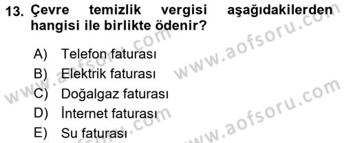 Gayrimenkullerde Vergilendirme Dersi 2025 - 2026 Yılı (Final) Dönem Sonu Sınav Soruları 13. Soru