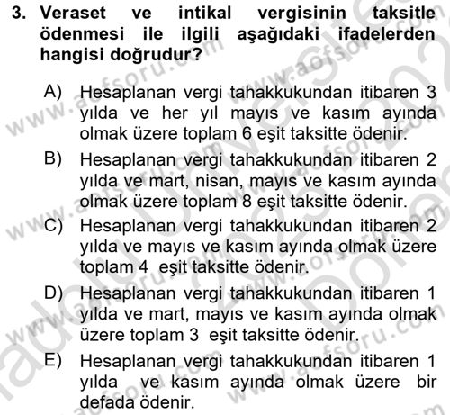 Gayrimenkullerde Vergilendirme Dersi 2025 - 2026 Yılı (Final) Dönem Sonu Sınav Soruları 3. Soru