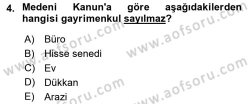 Gayrimenkullerde Vergilendirme Dersi 2025 - 2026 Yılı (Final) Dönem Sonu Sınav Soruları 4. Soru