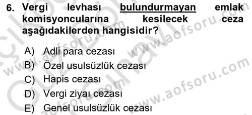 Gayrimenkullerde Vergilendirme Dersi 2025 - 2026 Yılı (Final) Dönem Sonu Sınav Soruları 6. Soru