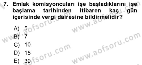 Gayrimenkullerde Vergilendirme Dersi 2025 - 2026 Yılı (Final) Dönem Sonu Sınav Soruları 7. Soru