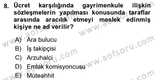 Gayrimenkullerde Vergilendirme Dersi 2025 - 2026 Yılı (Final) Dönem Sonu Sınav Soruları 8. Soru