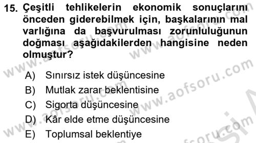 Emlak Yönetimi ve Pazarlaması Dersi 2016 - 2017 Yılı (Final) Dönem Sonu Sınavı 15. Soru