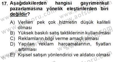 Gayrimenkul Yönetiminde Mesleki Etik Dersi 2014 - 2015 Yılı (Vize) Ara Sınav Soruları 17. Soru