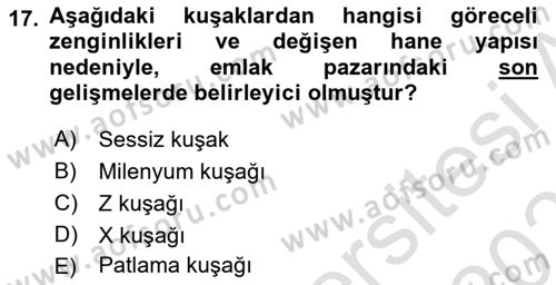 Emlak Pazarlaması Dersi 2024 - 2025 Yılı (Vize) Ara Sınav Soruları 17. Soru