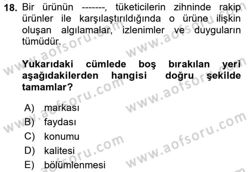 Emlak Pazarlaması Dersi 2024 - 2025 Yılı (Vize) Ara Sınav Soruları 18. Soru