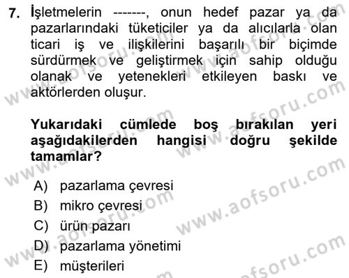 Emlak Pazarlaması Dersi 2024 - 2025 Yılı (Vize) Ara Sınav Soruları 7. Soru