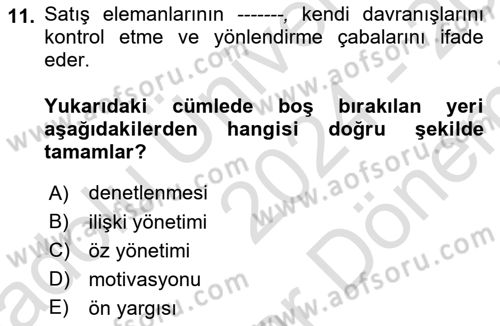Emlak Pazarlaması Dersi 2024 - 2025 Yılı (Final) Dönem Sonu Sınav Soruları 11. Soru