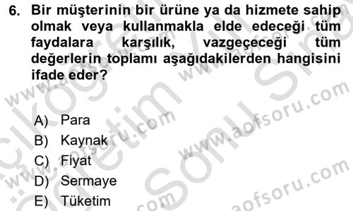 Emlak Pazarlaması Dersi 2024 - 2025 Yılı (Final) Dönem Sonu Sınav Soruları 6. Soru
