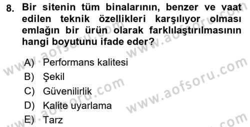 Emlak Pazarlaması Dersi 2024 - 2025 Yılı (Final) Dönem Sonu Sınav Soruları 8. Soru