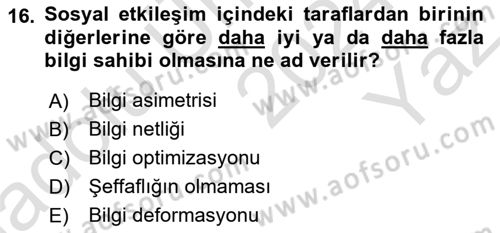 Emlak Pazarlaması Dersi 2024 - 2025 Yılı Yaz Okulu Sınav Soruları 16. Soru