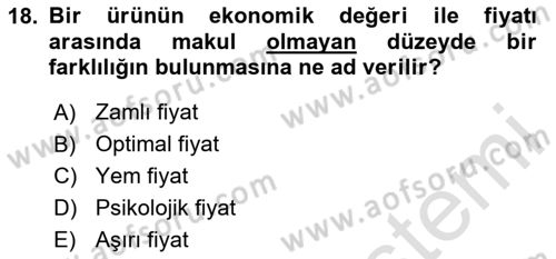 Emlak Pazarlaması Dersi 2024 - 2025 Yılı Yaz Okulu Sınav Soruları 18. Soru