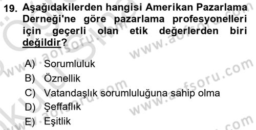 Emlak Pazarlaması Dersi 2024 - 2025 Yılı Yaz Okulu Sınav Soruları 19. Soru