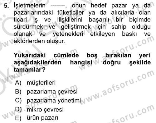 Emlak Pazarlaması Dersi 2024 - 2025 Yılı Yaz Okulu Sınav Soruları 5. Soru