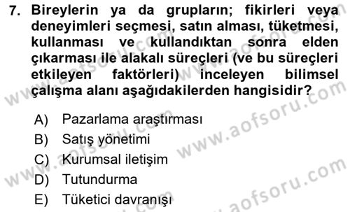 Emlak Pazarlaması Dersi 2024 - 2025 Yılı Yaz Okulu Sınav Soruları 7. Soru