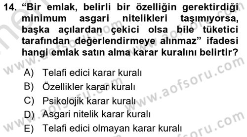 Emlak Pazarlaması Dersi 2025 - 2026 Yılı (Vize) Ara Sınav Soruları 14. Soru