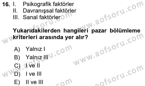 Emlak Pazarlaması Dersi 2025 - 2026 Yılı (Vize) Ara Sınav Soruları 16. Soru