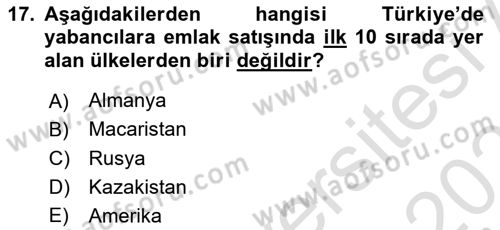 Emlak Pazarlaması Dersi 2025 - 2026 Yılı (Vize) Ara Sınav Soruları 17. Soru