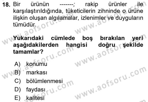 Emlak Pazarlaması Dersi 2025 - 2026 Yılı (Vize) Ara Sınav Soruları 18. Soru