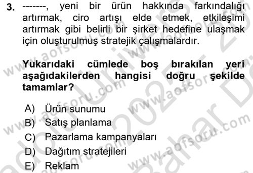 Emlak Pazarlaması Dersi 2025 - 2026 Yılı (Vize) Ara Sınav Soruları 3. Soru