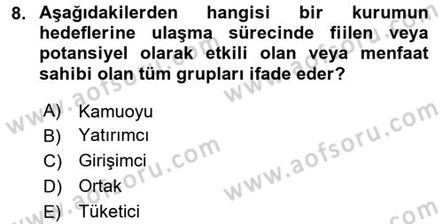 Emlak Pazarlaması Dersi 2025 - 2026 Yılı (Vize) Ara Sınav Soruları 8. Soru