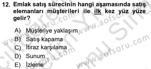 Emlak Pazarlaması Dersi 2025 - 2026 Yılı (Final) Dönem Sonu Sınav Soruları 12. Soru