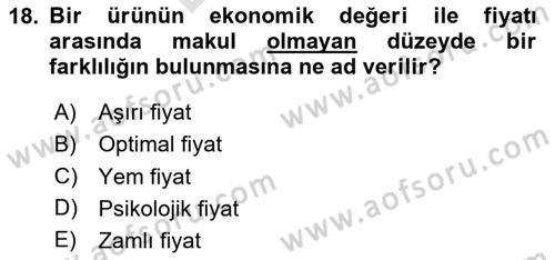 Emlak Pazarlaması Dersi 2025 - 2026 Yılı (Final) Dönem Sonu Sınav Soruları 18. Soru