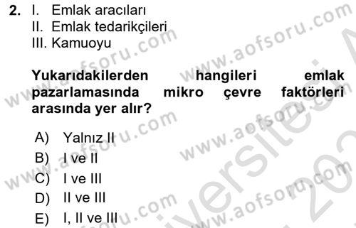 Emlak Pazarlaması Dersi 2025 - 2026 Yılı (Final) Dönem Sonu Sınav Soruları 2. Soru