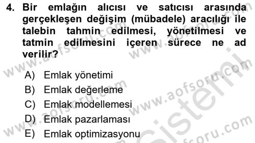 Emlak Pazarlaması Dersi 2025 - 2026 Yılı (Final) Dönem Sonu Sınav Soruları 4. Soru