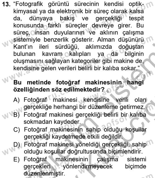 Görsel Estetik Dersi 2012 - 2013 Yılı (Vize) Ara Sınav Soruları 13. Soru