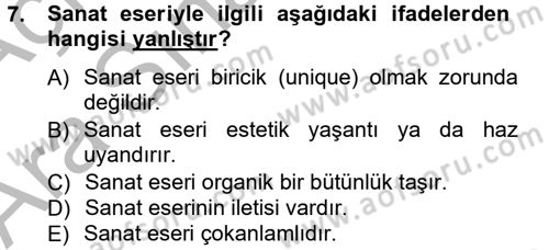 Görsel Estetik Dersi 2012 - 2013 Yılı (Vize) Ara Sınav Soruları 7. Soru