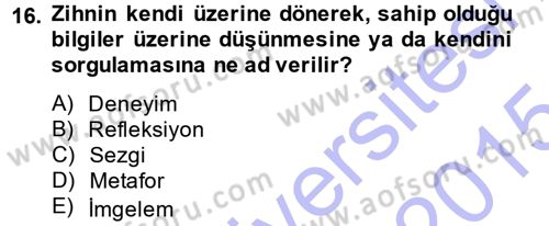 Görsel Estetik Dersi 2014 - 2015 Yılı (Vize) Ara Sınav Soruları 16. Soru
