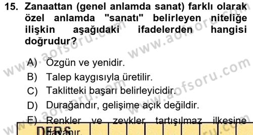 Görsel Estetik Dersi 2015 - 2016 Yılı (Vize) Ara Sınav Soruları 15. Soru