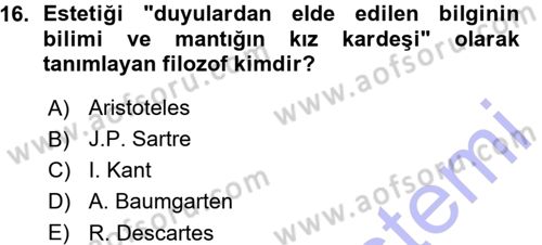 Görsel Estetik Dersi 2015 - 2016 Yılı (Vize) Ara Sınav Soruları 16. Soru