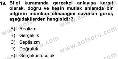Görsel Estetik Dersi 2015 - 2016 Yılı (Vize) Ara Sınav Soruları 19. Soru