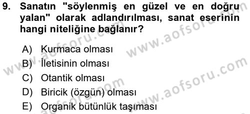 Görsel Estetik Dersi 2015 - 2016 Yılı (Vize) Ara Sınav Soruları 9. Soru