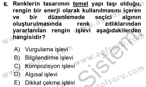 Görsel Estetik Dersi 2016 - 2017 Yılı 3 Ders Sınav Soruları 6. Soru