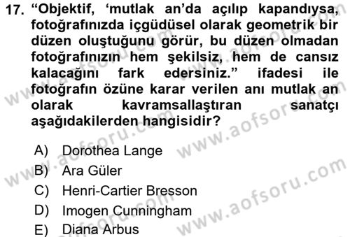 Görsel Estetik Dersi 2016 - 2017 Yılı (Vize) Ara Sınav Soruları 17. Soru