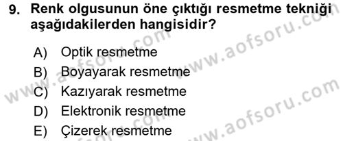Görsel Estetik Dersi 2016 - 2017 Yılı (Vize) Ara Sınav Soruları 9. Soru