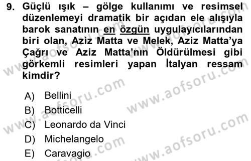 Görsel Estetik Dersi 2017 - 2018 Yılı 3 Ders Sınav Soruları 9. Soru